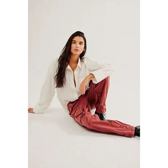 Free People Can't Compare Slouch Pants Cargo Zipper Pockets Jasper Medium M NEW - Picture 2 of 8